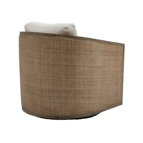 English Elm Swivel Barrel Chair Boucle Fabric Rattan Accent Round Seat for Living Room Nursery W395P508668