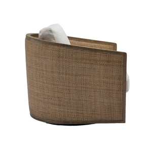 English Elm Swivel Barrel Chair Boucle Fabric Rattan Accent Round Seat for Living Room Nursery W395P508668