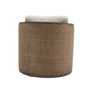 English Elm Swivel Barrel Chair Boucle Fabric Rattan Accent Round Seat for Living Room Nursery W395P508668