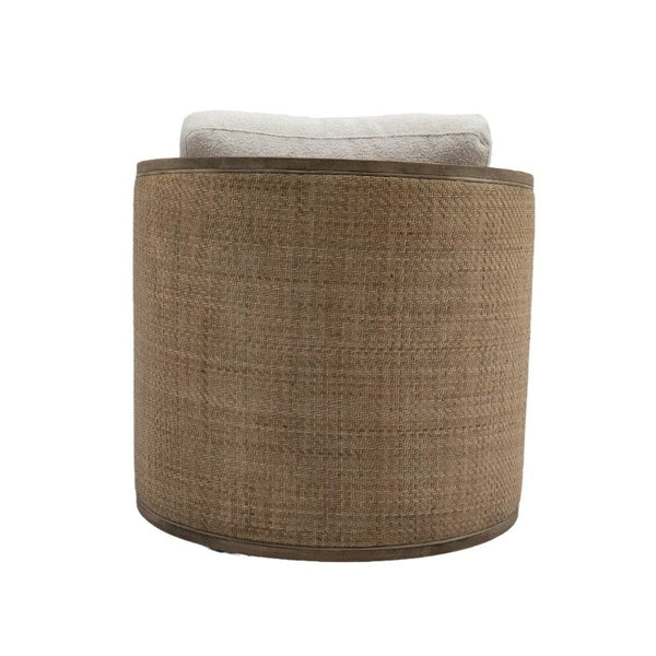 English Elm Swivel Barrel Chair Boucle Fabric Rattan Accent Round Seat for Living Room Nursery W395P508668