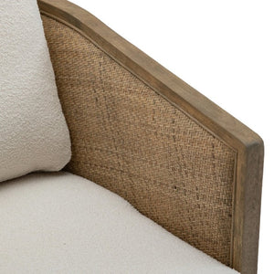English Elm Swivel Barrel Chair Boucle Fabric Rattan Accent Round Seat for Living Room Nursery W395P508668