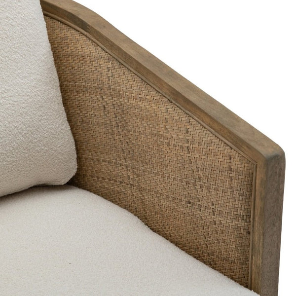 English Elm Swivel Barrel Chair Boucle Fabric Rattan Accent Round Seat for Living Room Nursery W395P508668