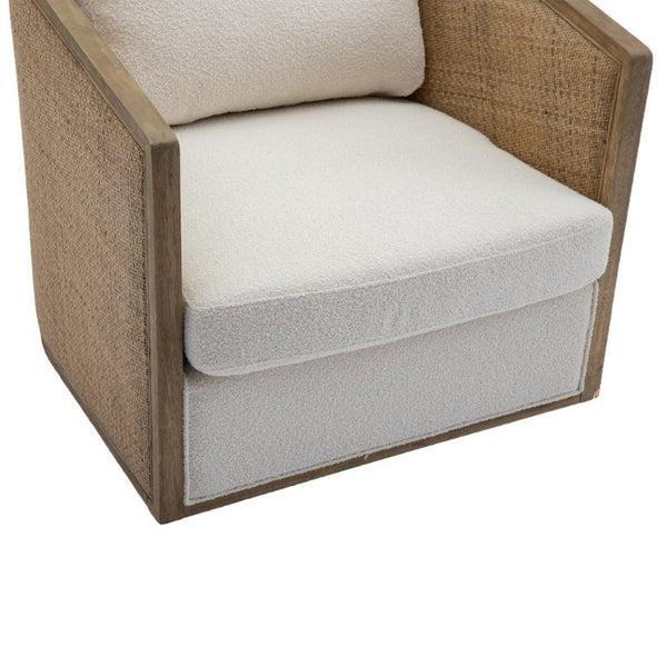 English Elm Swivel Barrel Chair Boucle Fabric Rattan Accent Round Seat for Living Room Nursery W395P508668