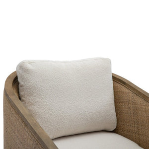 English Elm Swivel Barrel Chair Boucle Fabric Rattan Accent Round Seat for Living Room Nursery W395P508668
