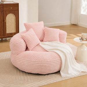 English Elm Single Corduroy Bean Bag Chair with Memory Foam Fill Armrests and Three Accent Pillows Pink W395P545820
