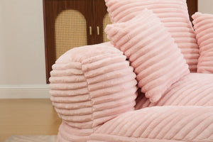 English Elm Single Corduroy Bean Bag Chair with Memory Foam Fill Armrests and Three Accent Pillows Pink W395P545820