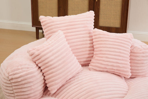 English Elm Single Corduroy Bean Bag Chair with Memory Foam Fill Armrests and Three Accent Pillows Pink W395P545820