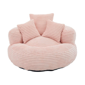 English Elm Single Corduroy Bean Bag Chair with Memory Foam Fill Armrests and Three Accent Pillows Pink W395P545820