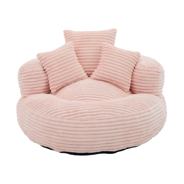 English Elm Single Corduroy Bean Bag Chair with Memory Foam Fill Armrests and Three Accent Pillows Pink W395P545820