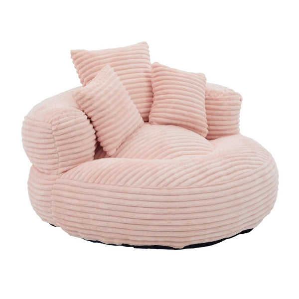 English Elm Single Corduroy Bean Bag Chair with Memory Foam Fill Armrests and Three Accent Pillows Pink W395P545820