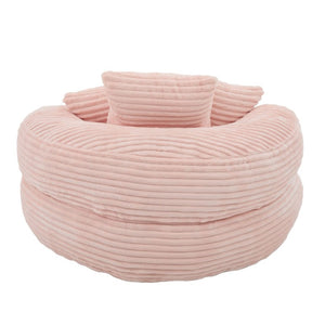English Elm Single Corduroy Bean Bag Chair with Memory Foam Fill Armrests and Three Accent Pillows Pink W395P545820