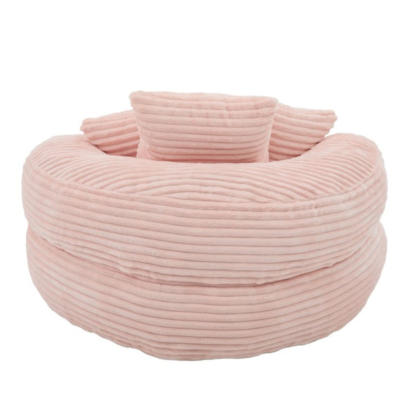 English Elm Single Corduroy Bean Bag Chair with Memory Foam Fill Armrests and Three Accent Pillows Pink W395P545820