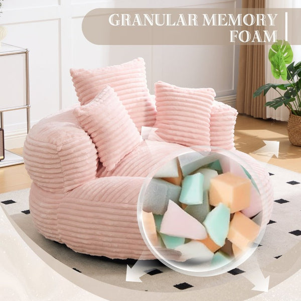 English Elm Single Corduroy Bean Bag Chair with Memory Foam Fill Armrests and Three Accent Pillows Pink W395P545820