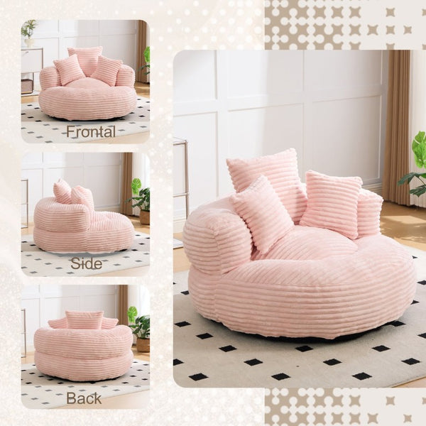 English Elm Single Corduroy Bean Bag Chair with Memory Foam Fill Armrests and Three Accent Pillows Pink W395P545820