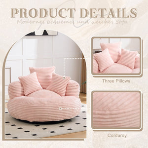 English Elm Single Corduroy Bean Bag Chair with Memory Foam Fill Armrests and Three Accent Pillows Pink W395P545820