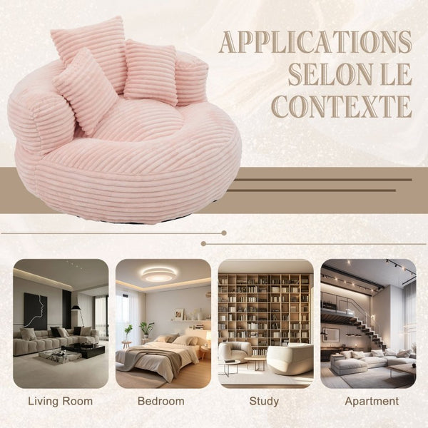 English Elm Single Corduroy Bean Bag Chair with Memory Foam Fill Armrests and Three Accent Pillows Pink W395P545820
