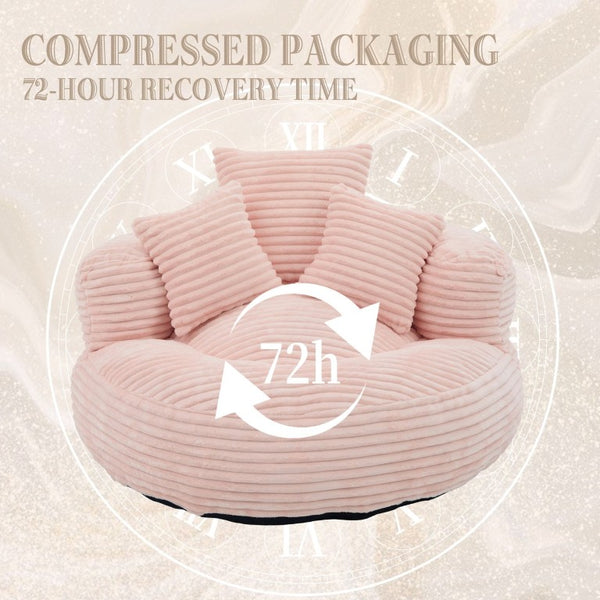 English Elm Single Corduroy Bean Bag Chair with Memory Foam Fill Armrests and Three Accent Pillows Pink W395P545820