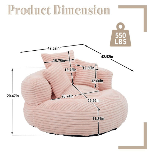 English Elm Single Corduroy Bean Bag Chair with Memory Foam Fill Armrests and Three Accent Pillows Pink W395P545820