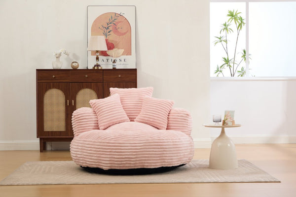 English Elm Single Corduroy Bean Bag Chair with Memory Foam Fill Armrests and Three Accent Pillows Pink W395P545820