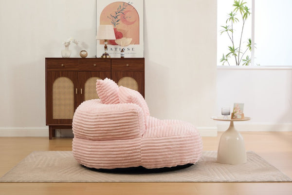 English Elm Single Corduroy Bean Bag Chair with Memory Foam Fill Armrests and Three Accent Pillows Pink W395P545820