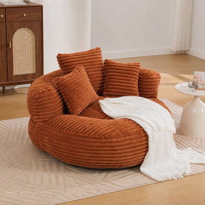 English Elm Single Corduroy Bean Bag Chair with Memory Foam Fill Armrests and Three Accent Pillows Orange W395P545841
