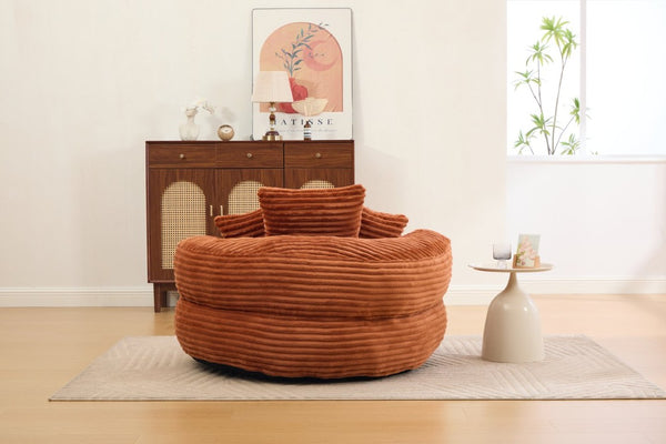 English Elm Single Corduroy Bean Bag Chair with Memory Foam Fill Armrests and Three Accent Pillows Orange W395P545841