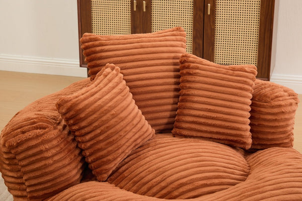 English Elm Single Corduroy Bean Bag Chair with Memory Foam Fill Armrests and Three Accent Pillows Orange W395P545841