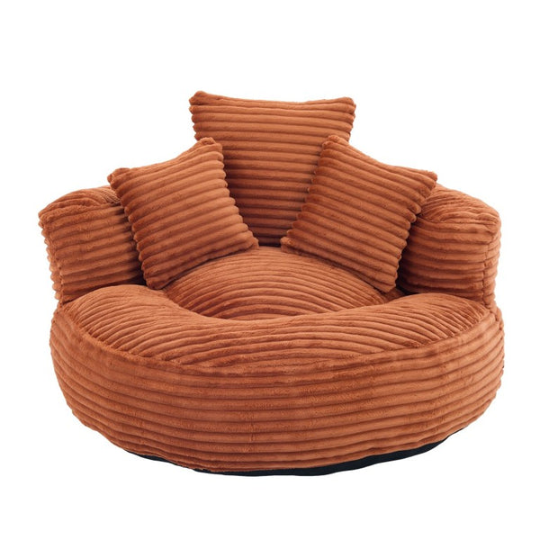English Elm Single Corduroy Bean Bag Chair with Memory Foam Fill Armrests and Three Accent Pillows Orange W395P545841