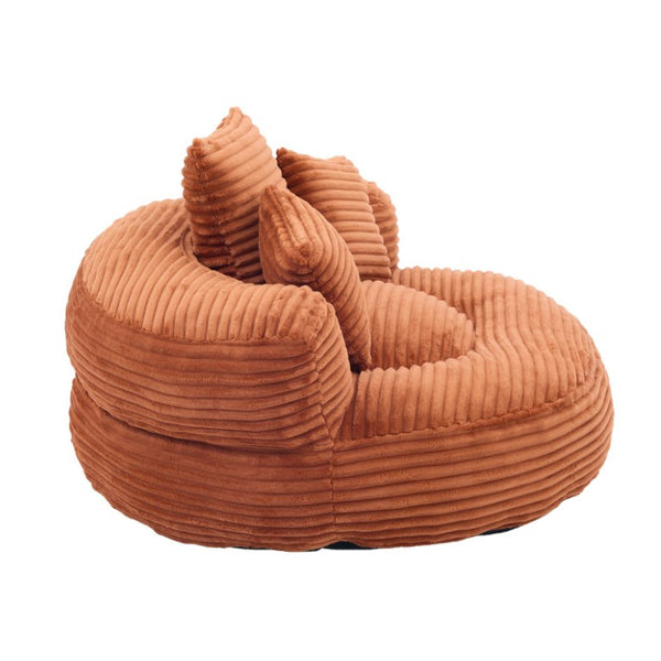 English Elm Single Corduroy Bean Bag Chair with Memory Foam Fill Armrests and Three Accent Pillows Orange W395P545841