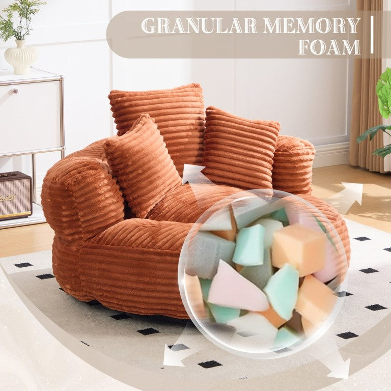English Elm Single Corduroy Bean Bag Chair with Memory Foam Fill Armrests and Three Accent Pillows Orange W395P545841