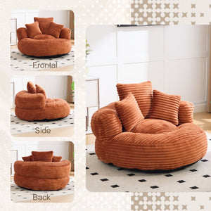 English Elm Single Corduroy Bean Bag Chair with Memory Foam Fill Armrests and Three Accent Pillows Orange W395P545841