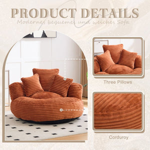 English Elm Single Corduroy Bean Bag Chair with Memory Foam Fill Armrests and Three Accent Pillows Orange W395P545841