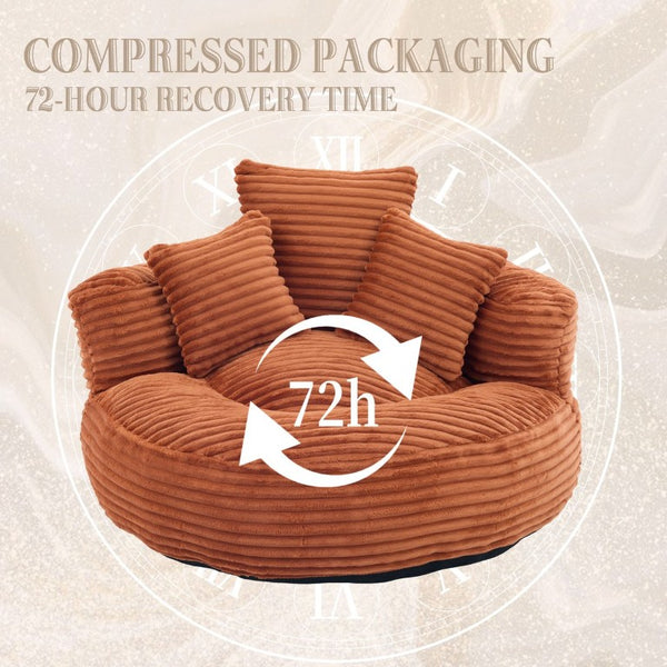 English Elm Single Corduroy Bean Bag Chair with Memory Foam Fill Armrests and Three Accent Pillows Orange W395P545841