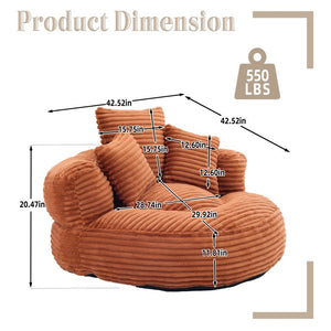 English Elm Single Corduroy Bean Bag Chair with Memory Foam Fill Armrests and Three Accent Pillows Orange W395P545841