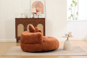 English Elm Single Corduroy Bean Bag Chair with Memory Foam Fill Armrests and Three Accent Pillows Orange W395P545841