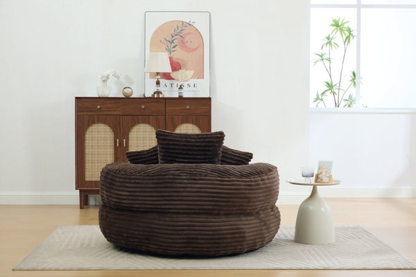 English Elm Single Corduroy Bean Bag Chair with Memory Foam Fill Armrests and Three Pillows Coffee 42.52 L x 42.52 W x 20.47 H W395P545842