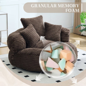 English Elm Single Corduroy Bean Bag Chair with Memory Foam Fill Armrests and Three Pillows Coffee 42.52 L x 42.52 W x 20.47 H W395P545842