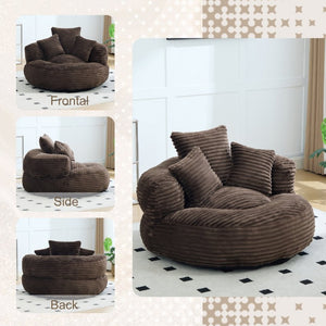 English Elm Single Corduroy Bean Bag Chair with Memory Foam Fill Armrests and Three Pillows Coffee 42.52 L x 42.52 W x 20.47 H W395P545842