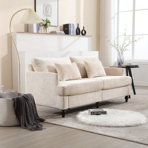 English Elm Mid Century Modern Chenille Loveseat with Rubberwood Legs Curved Sofa for Living Room Beige W395S00123