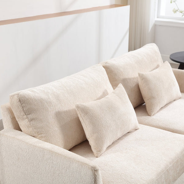 English Elm Mid Century Modern Chenille Loveseat with Rubberwood Legs Curved Sofa for Living Room Beige W395S00123