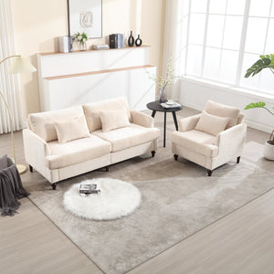 English Elm Mid Century Modern Chenille Loveseat with Rubberwood Legs Curved Sofa for Living Room Beige W395S00123