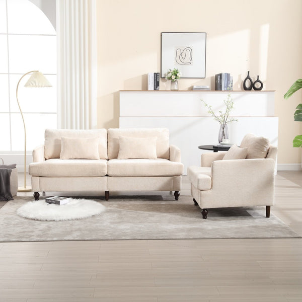 English Elm Mid Century Modern Chenille Loveseat with Rubberwood Legs Curved Sofa for Living Room Beige W395S00123