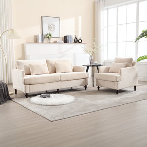 English Elm Mid Century Modern Chenille Loveseat with Rubberwood Legs Curved Sofa for Living Room Beige W395S00123