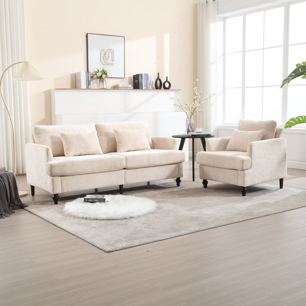English Elm Mid Century Modern Chenille Loveseat with Rubberwood Legs Curved Sofa for Living Room Beige W395S00123