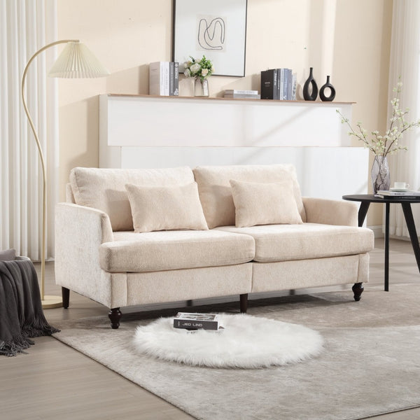 English Elm Mid Century Modern Chenille Loveseat with Rubberwood Legs Curved Sofa for Living Room Beige W395S00123