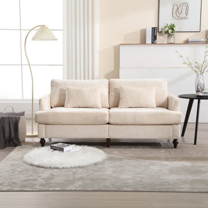English Elm Mid Century Modern Chenille Loveseat with Rubberwood Legs Curved Sofa for Living Room Beige W395S00123
