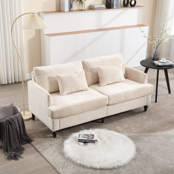 English Elm Mid Century Modern Chenille Loveseat with Rubberwood Legs Curved Sofa for Living Room Beige W395S00123