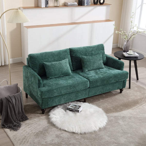 English Elm Mid Century Modern Chenille Loveseat with Rubberwood Legs Curved Sofa for Living Room Emerald W395S00124