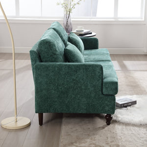 English Elm Mid Century Modern Chenille Loveseat with Rubberwood Legs Curved Sofa for Living Room Emerald W395S00124
