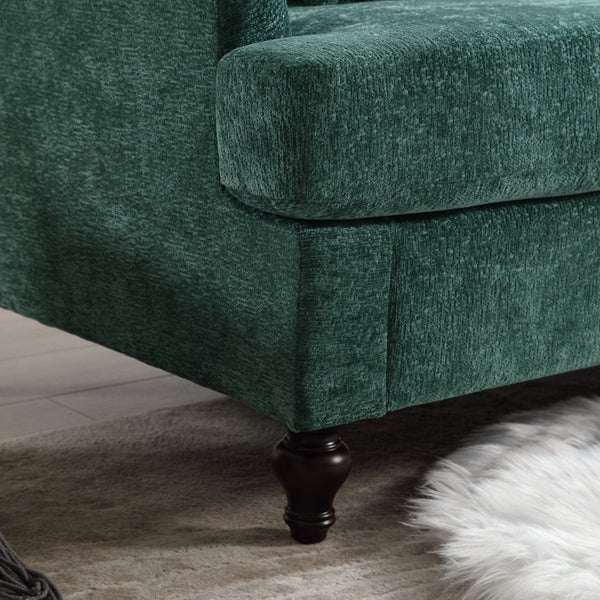 English Elm Mid Century Modern Chenille Loveseat with Rubberwood Legs Curved Sofa for Living Room Emerald W395S00124